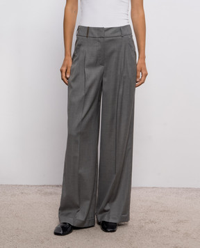 Peserico Gray wool pants with brand patch A0479806461