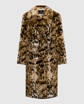 Etro Beige double-breasted leopard print fur coat WROH001799TES13