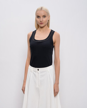 Brunello Cucinelli Black ribbed top with monil chain MG902BW710