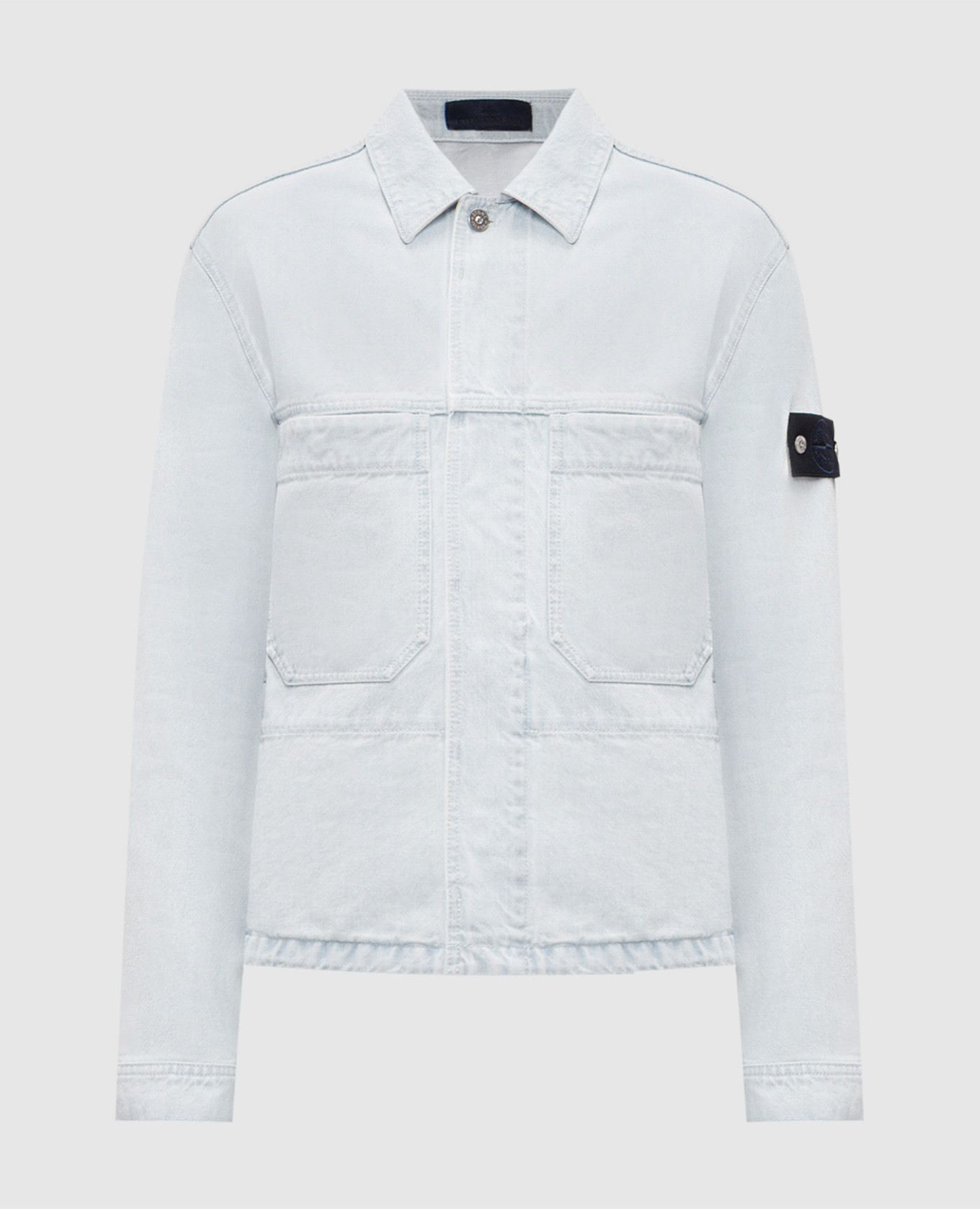 

Blue denim jacket with logo patch Stone Island, Light blue