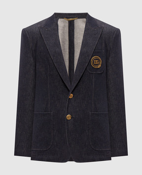 Dolce&Gabbana Blue denim blazer with monogram patch G2UQ7ZG8PF6