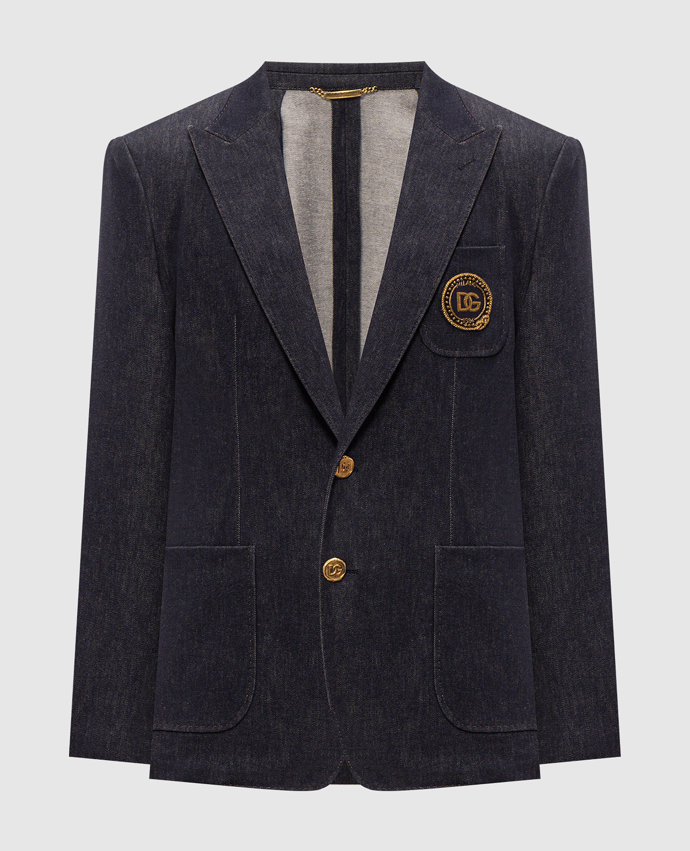Blauer Jeansblazer mit Monogramm-Aufnäher