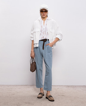 Brunello Cucinelli Blue linen jeans with logo patch ML996P5566