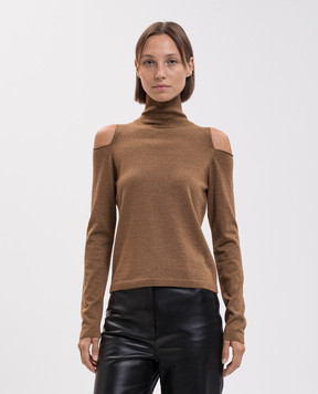 Allude Brown wool turtleneck with open shoulders 26564103