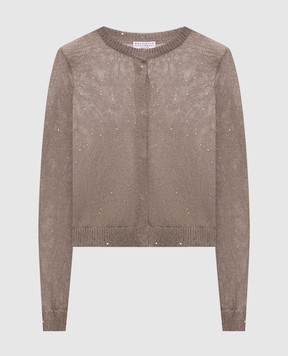 Brunello Cucinelli Gray linen and silk cardigan with sequins M10550216