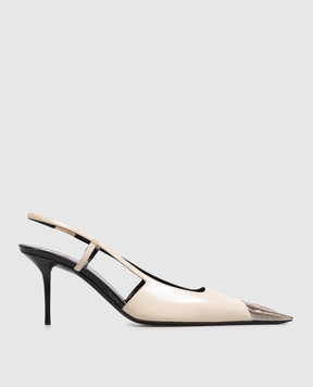 Saint Laurent JEANNE ivory leather slingbacks 869550AAFGC