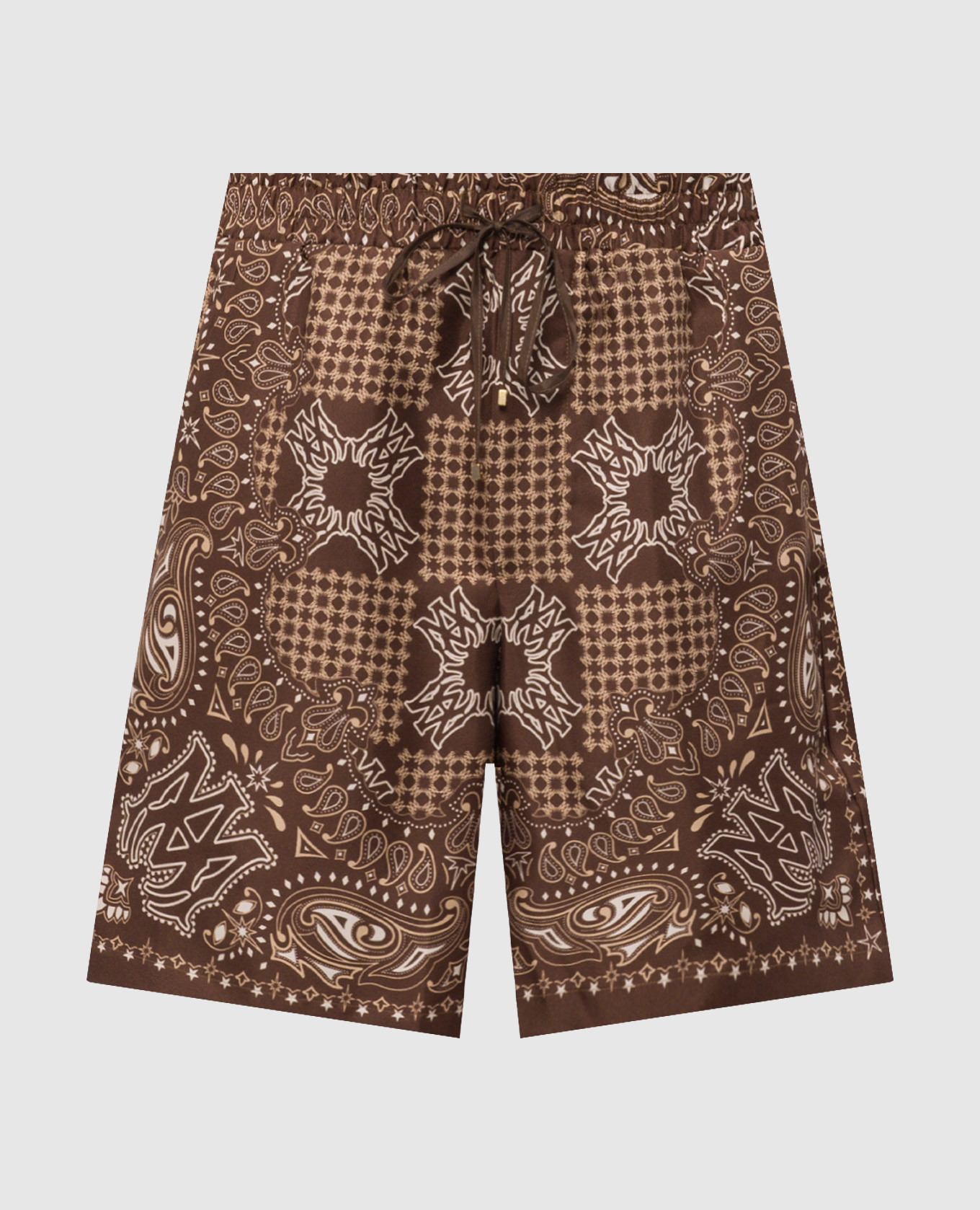 Brown printed silk shorts