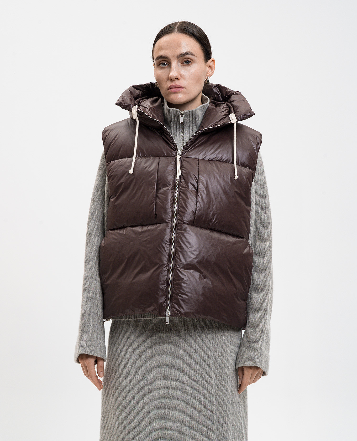 Brown quilted down vest Jil Sander 3
