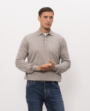 Brunello Cucinelli Grey melange wool and cashmere polo shirt M2400295