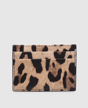 Dolce&Gabbana Brown leather Dauphine cardholder in leopard print BI0330AX566