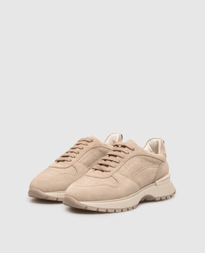 Doucal's Beige combination sneakers with fur DD8828WHINPN724