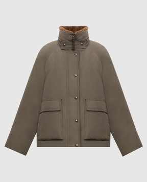 Brunello Cucinelli Khaki down jacket with fur MH5253658