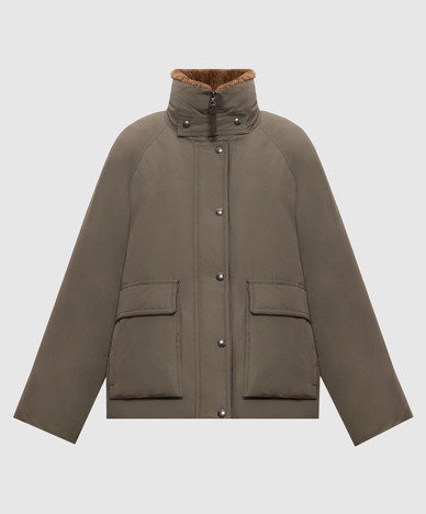 Khaki down jacket with fur