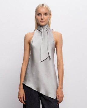 Brunello Cucinelli Gray silk blouse with monil chain MB179B1S04