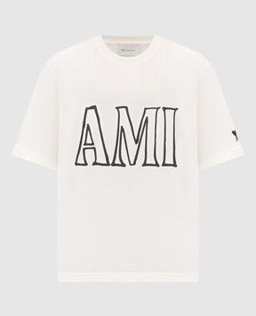 Ami Paris Ivory T-shirt with logo print UTS380726m