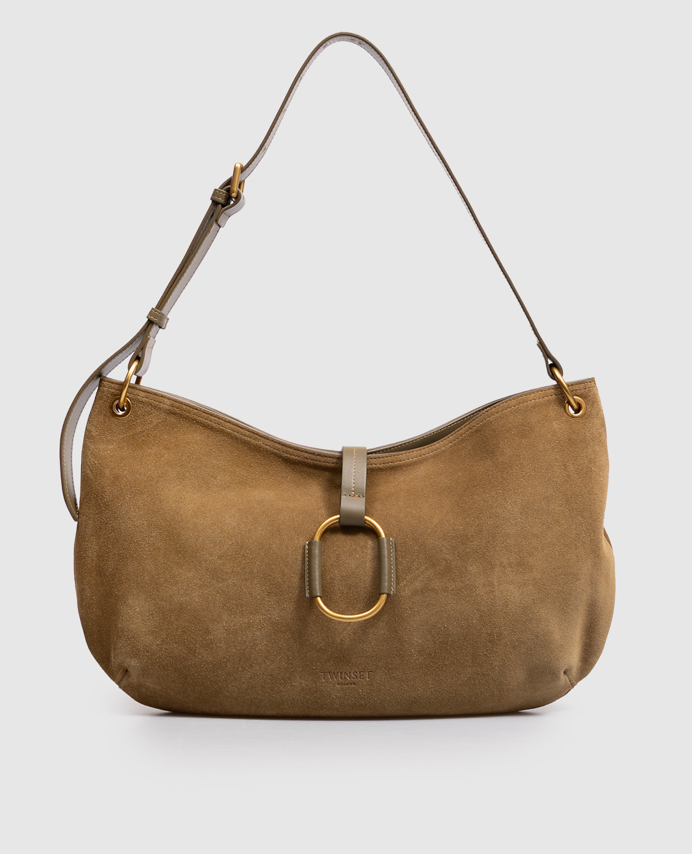 Khaki suede hobo bag