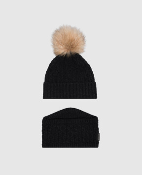 Moncler ENFANT Children's black hat and scarf set L29543G00008N1218