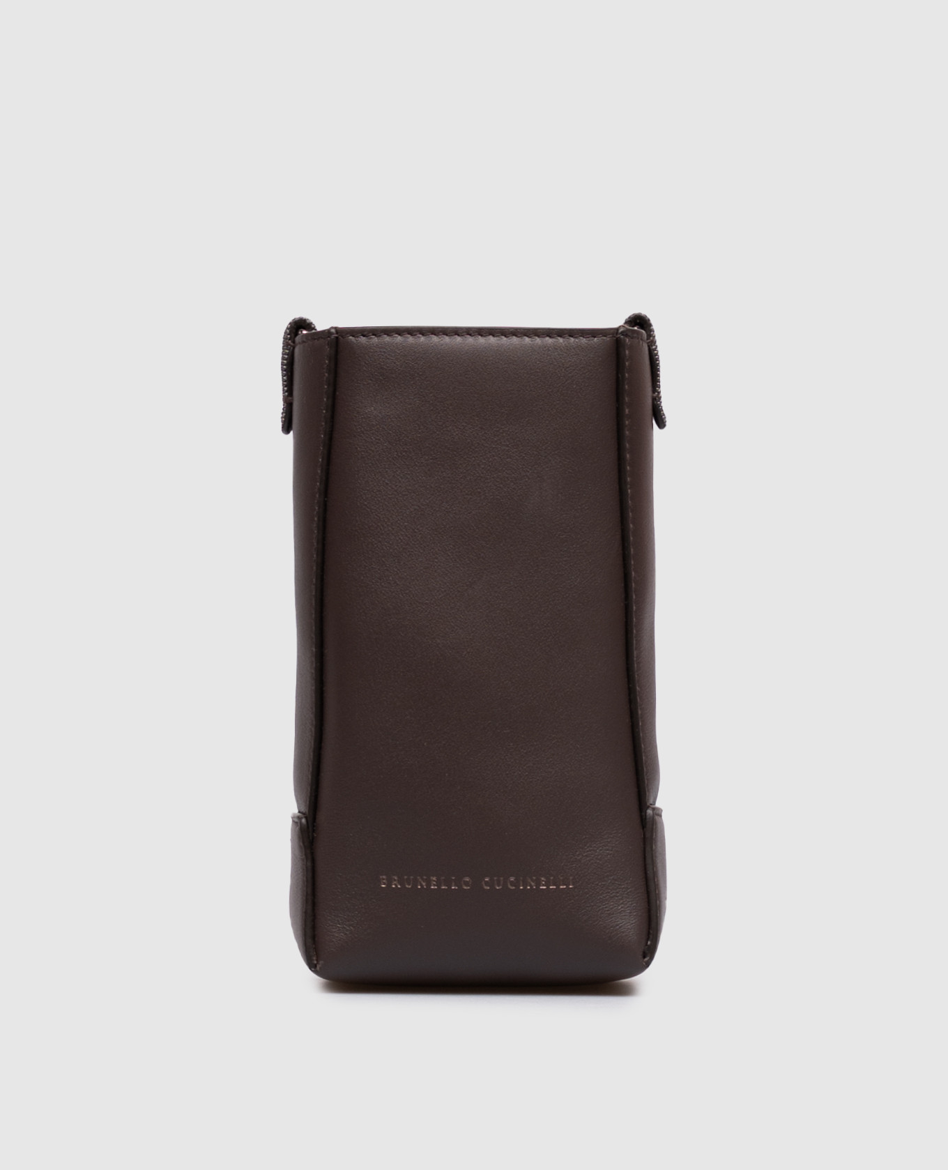 Brown leather bag with embossed logo