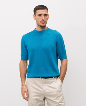 ISAIA Blue linen and silk T-shirt MG8362Y0508