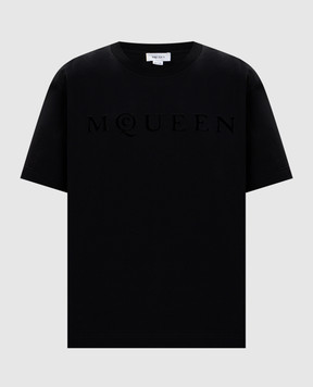 Alexander McQueen Black T-shirt with textured logo 858325QLAE6