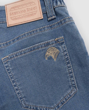 Stefano Ricci Children's blue jeans with embroidered emblem YFT6103100T295GR