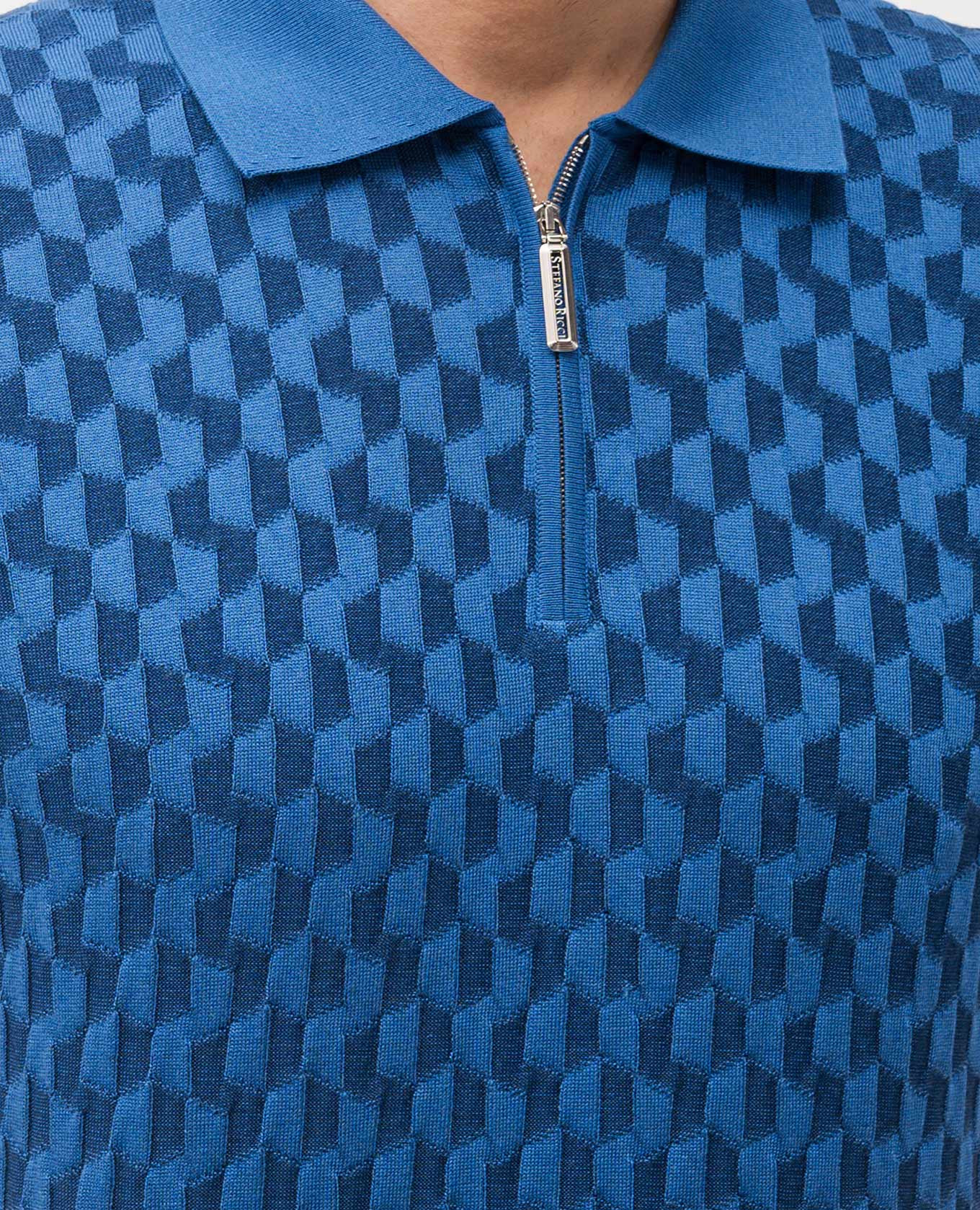 

Blue polo shirt with patterned silk Stefano Ricci