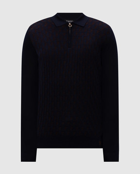 Stefano Ricci Blue wool, silk and cashmere polo shirt with a pattern KE08021P30E26371