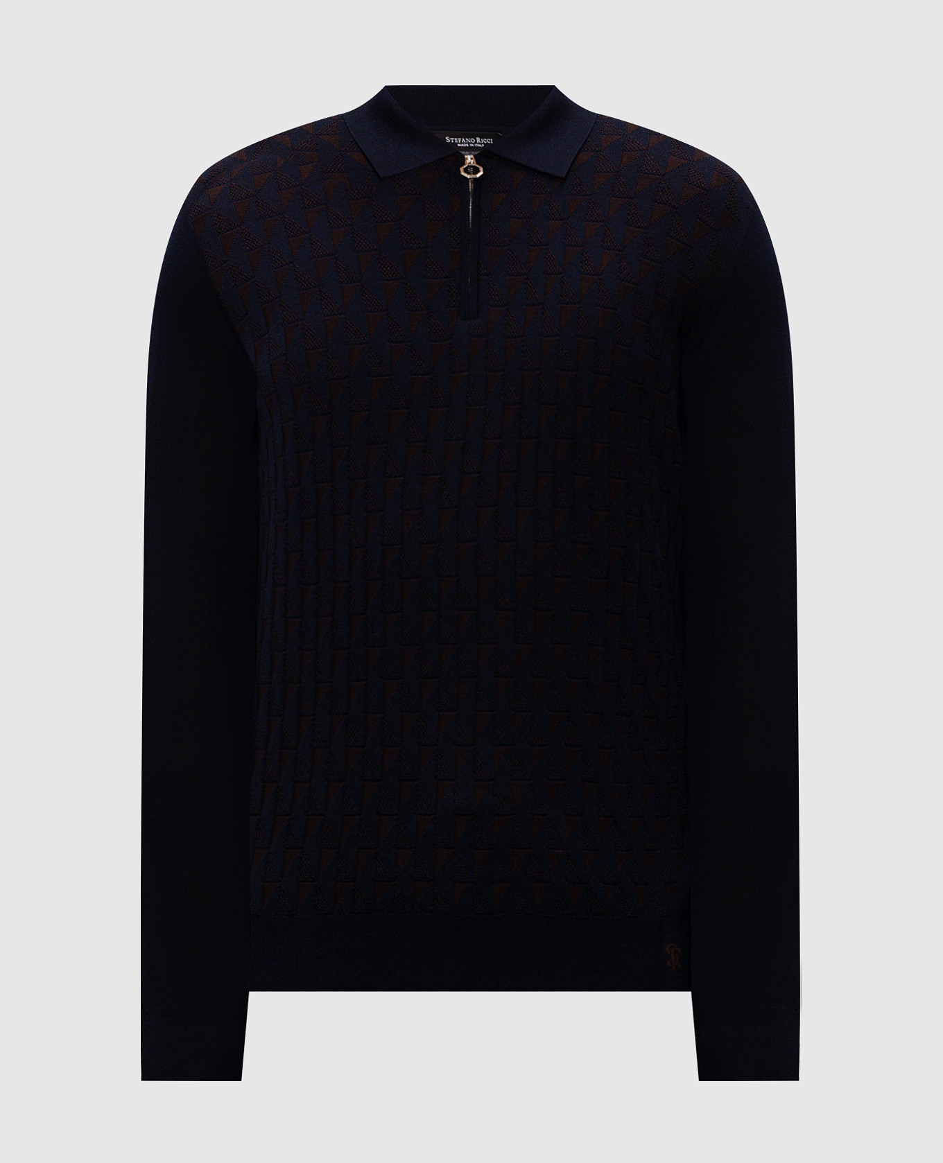 Blue wool, silk and cashmere polo shirt with a pattern