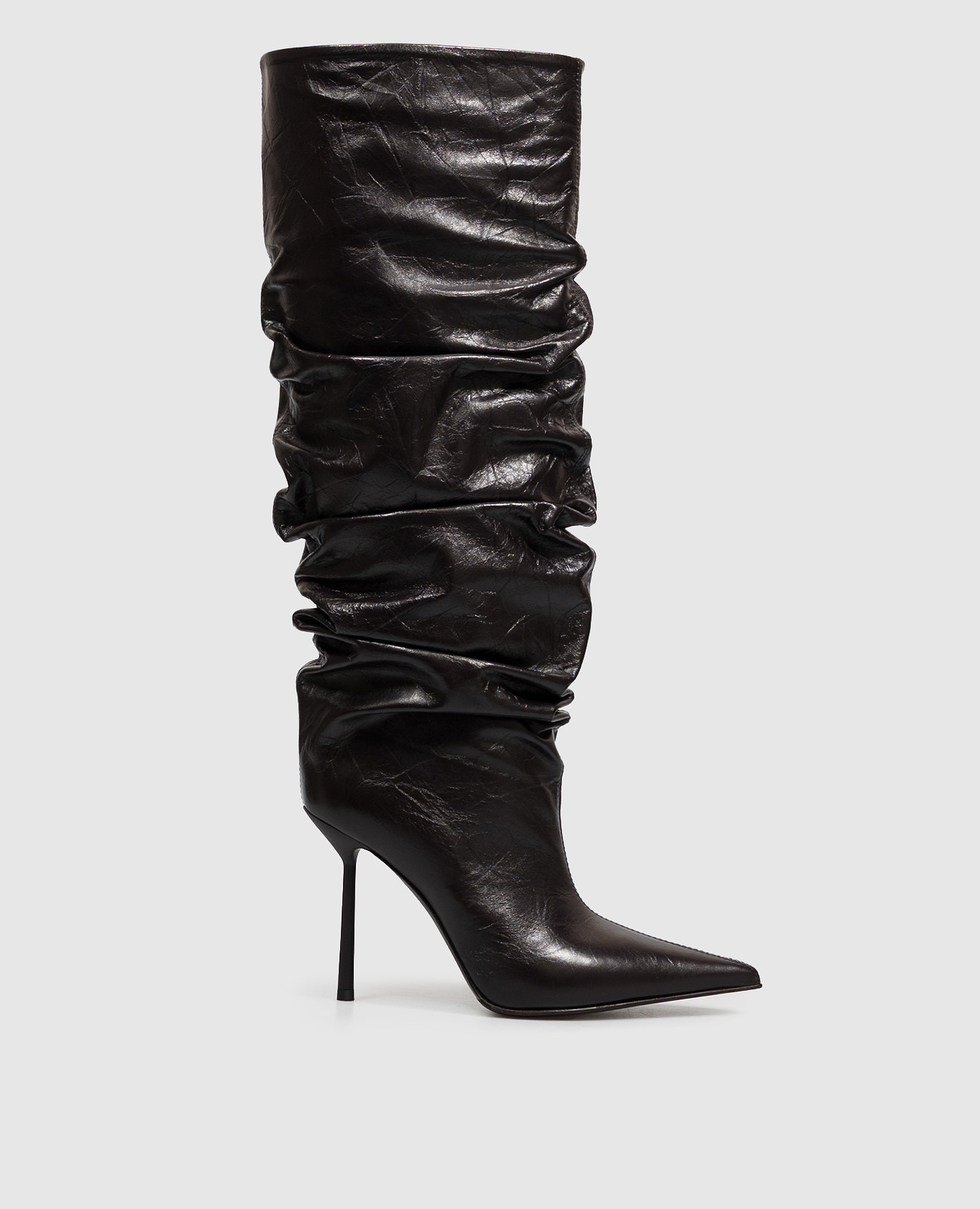 BELLA dark purple leather boots with drapery Le Silla