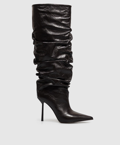 BELLA dark purple leather boots with drapery