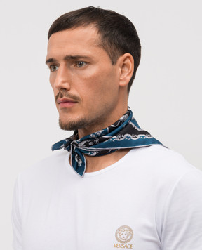 Versace Blue silk scarf with Hall of Heroes print 10016021A16811
