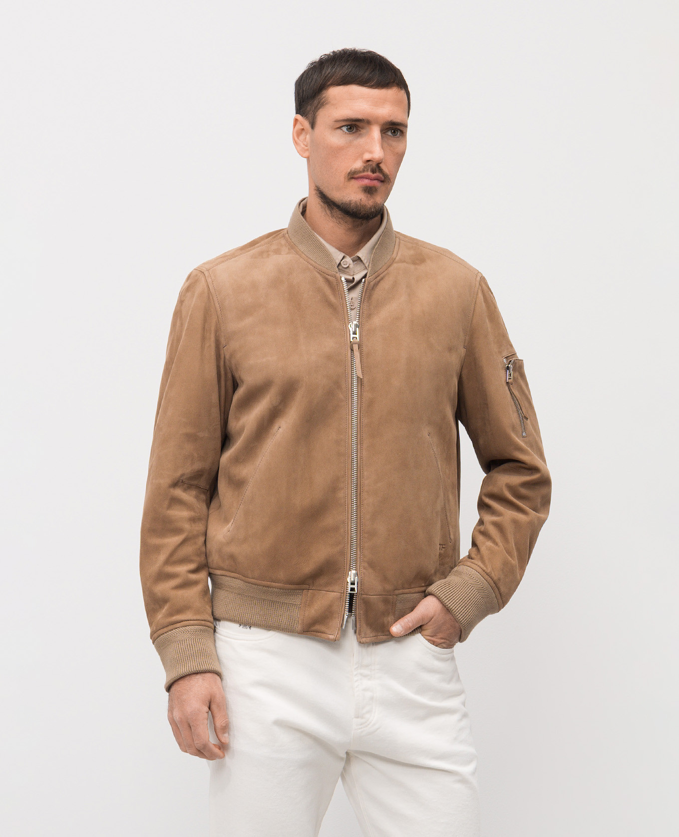 Beige suede bomber jacket Tom Ford 3