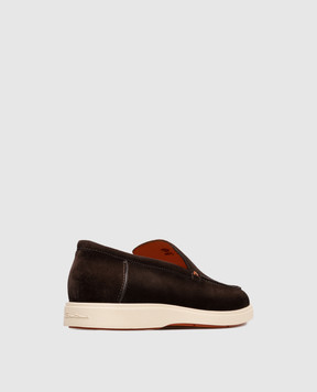 Santoni Brown suede loafers with textured logo MGDG17824TICBGEX