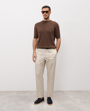 ISAIA Brown linen and silk T-shirt MG8362Y0508