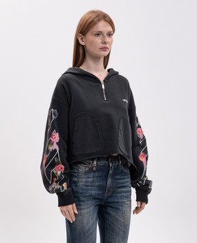 Off-White Grey cropped hoodie with print 2FE00499T