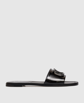 Valentino Black patent leather flip-flops with emblem 8W2S0BD5TMK