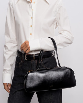 Khaite Simona black glossy leather baguette bag H2040877