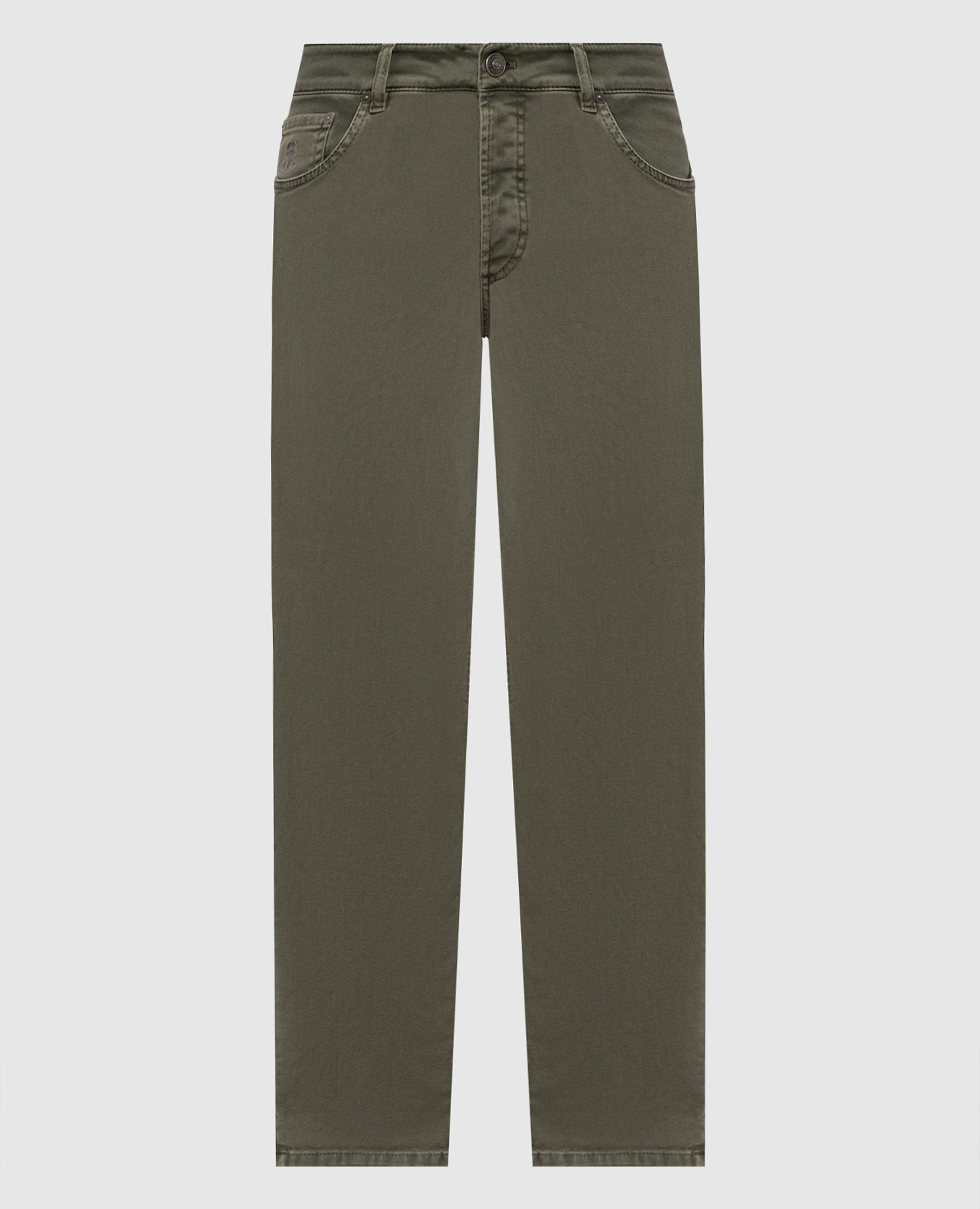 Khaki jeans with embroidered logo