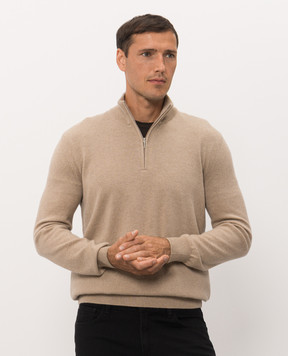 Bertolo Cashmere Beige cashmere sweater with zipper 400025000005