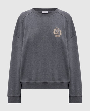 Brunello Cucinelli Grey melange sweatshirt with embroidered emblem MN05NB2X00