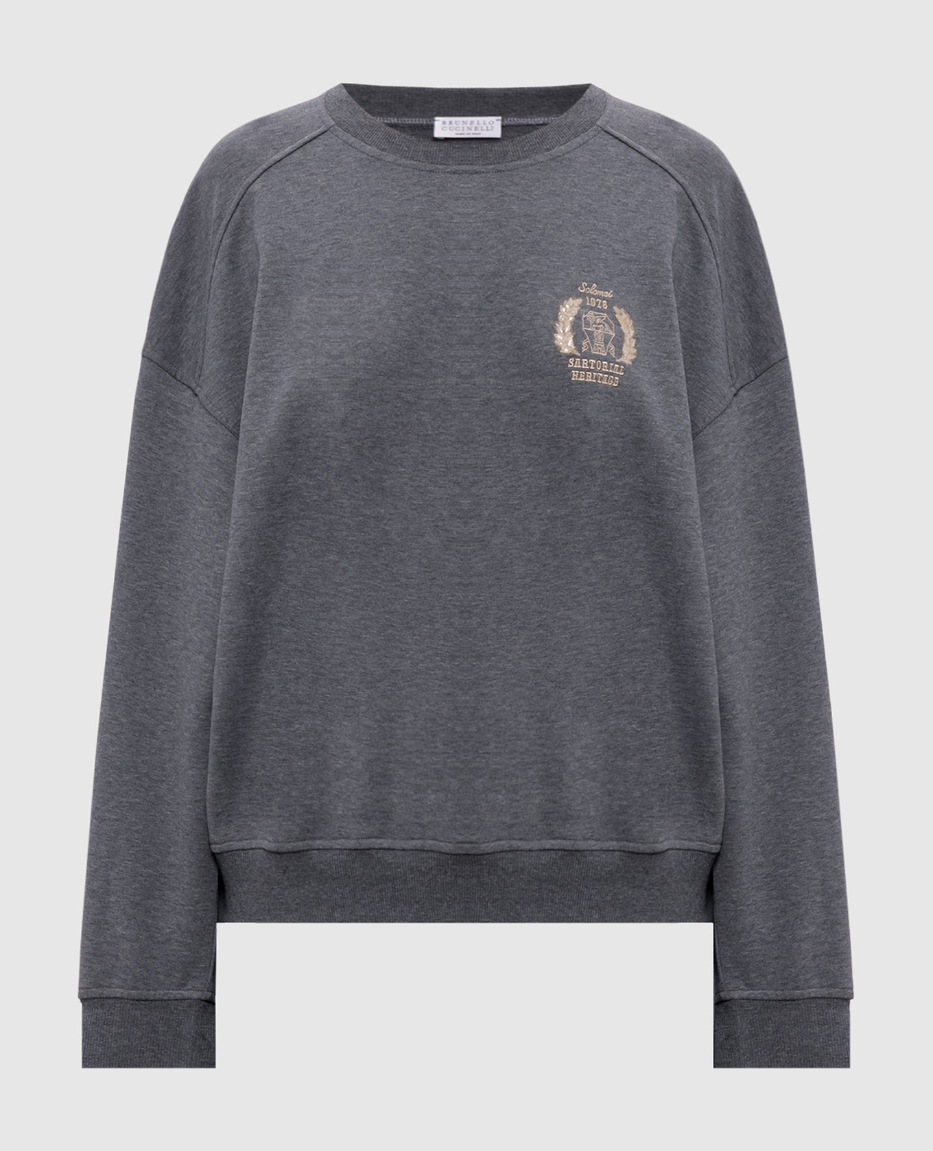Grey melange sweatshirt with embroidered emblem