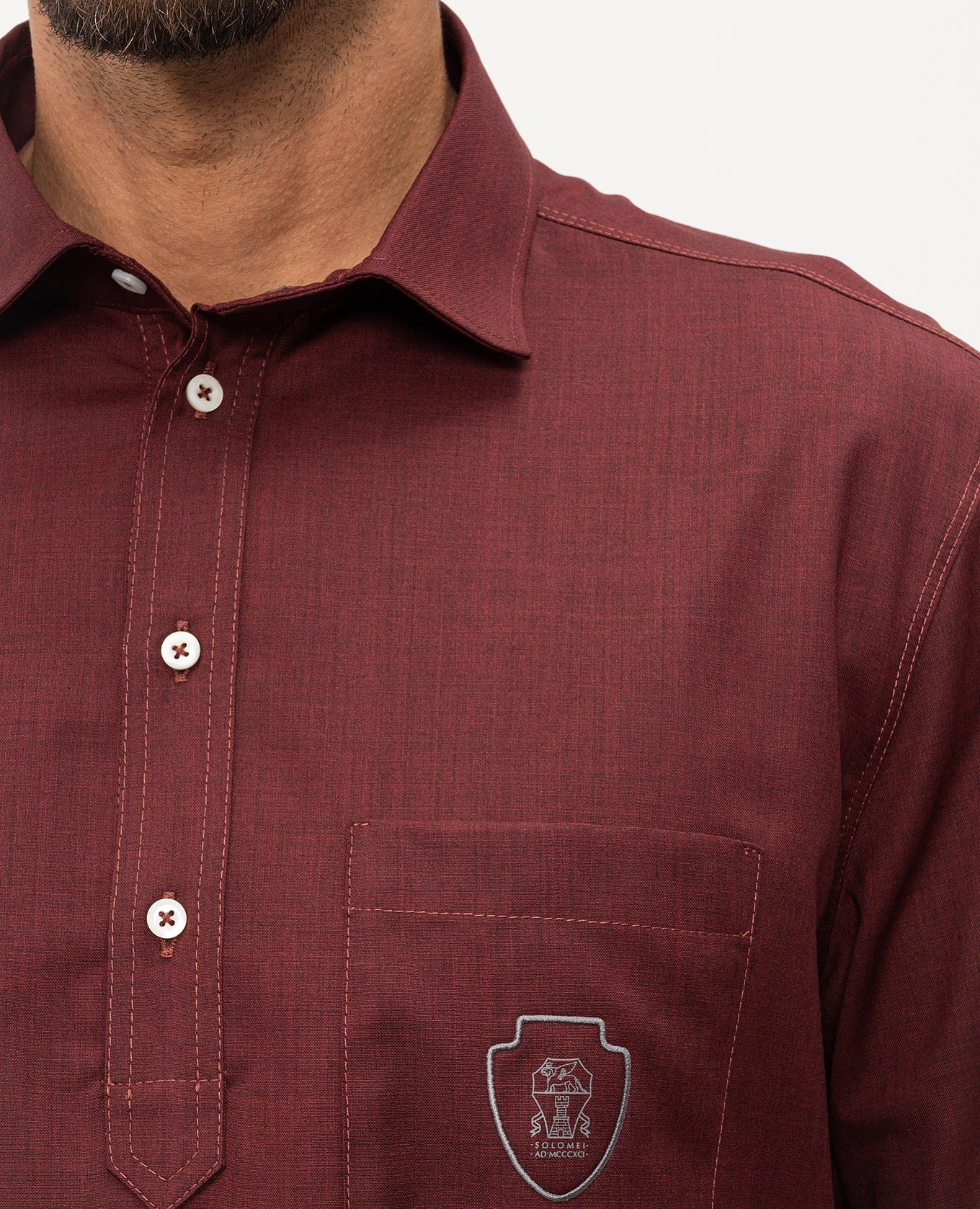 Burgundy wool polo shirt with logo print Brunello Cucinelli 5
