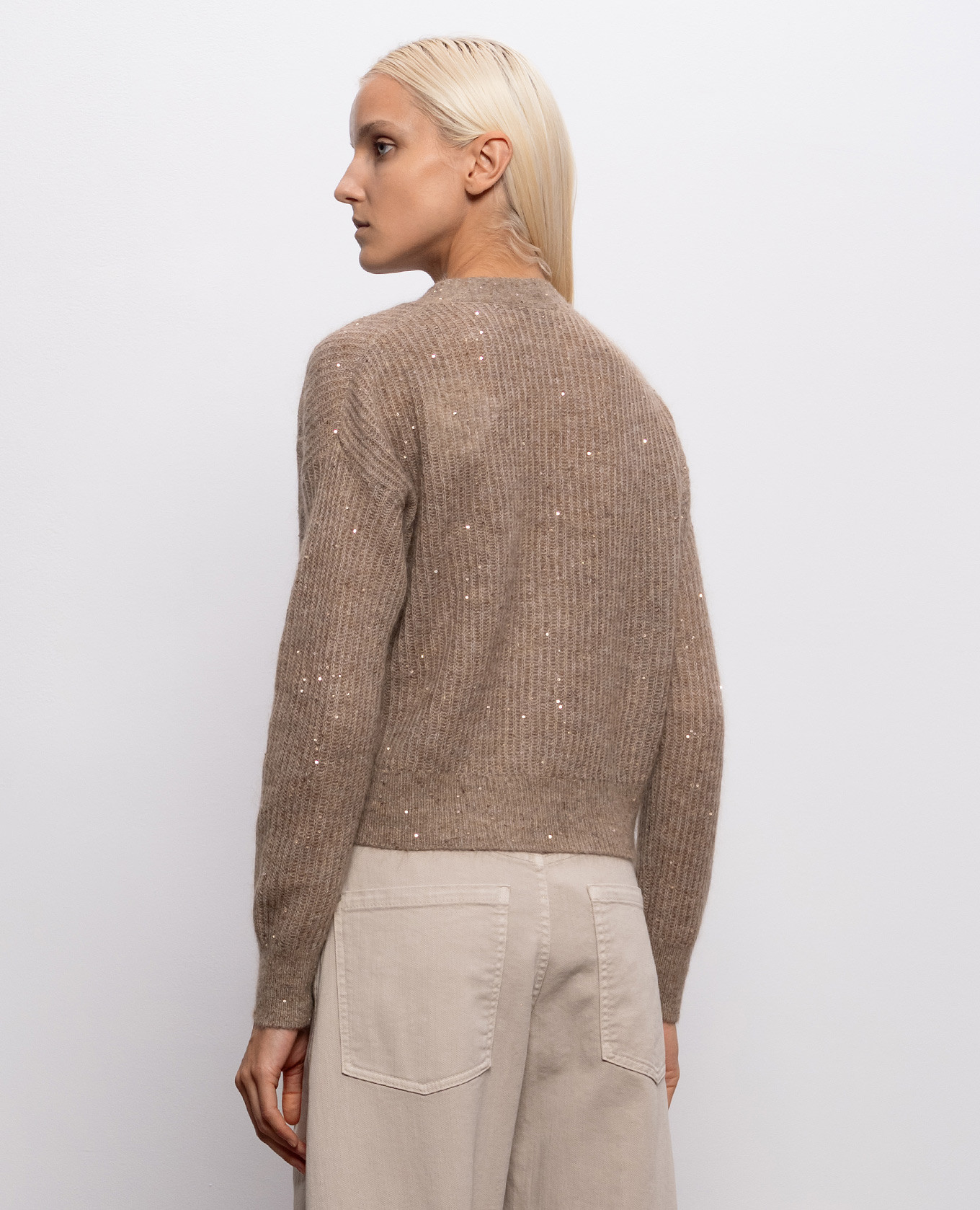 Brown wool cardigan with sequins Brunello Cucinelli 4