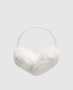 Yves Salomon Enfant Children's white rabbit fur headphones 24WEA008XXREXX