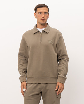 C.P. Company Khaki polo sweatshirt with logo embroidery MSS026A005086W