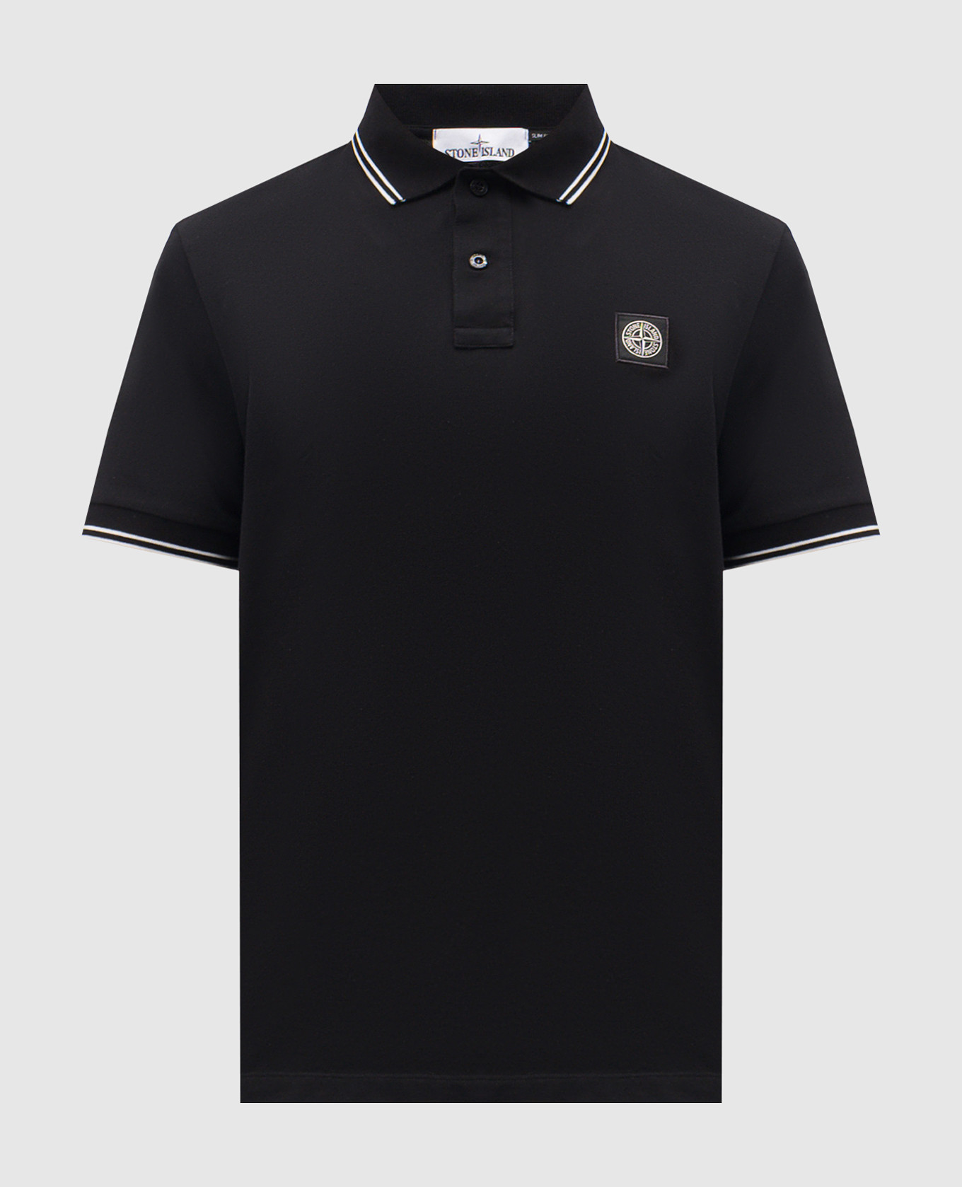 Black polo shirt with logo patch
