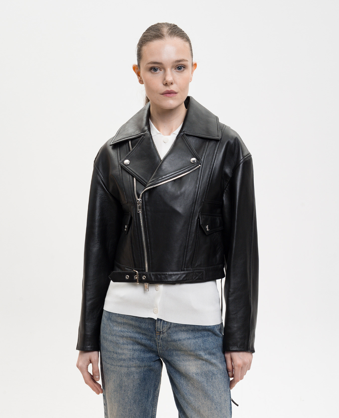 

Black leather biker jacket Jacob Lee