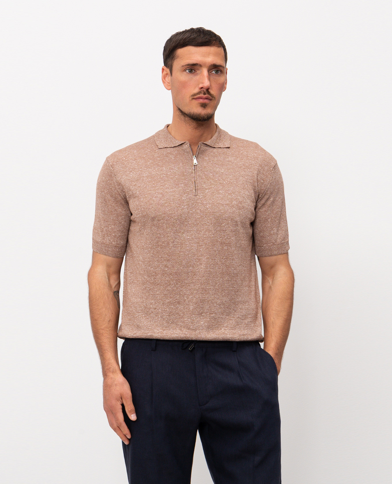 Brown polo with linen Cashmere&Whiskey 3