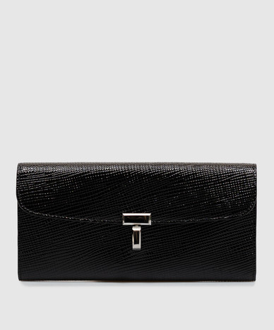 Black patent leather T-lock wallet