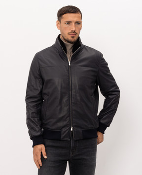 Enrico Mandelli Blue leather jacket with mink fur 4T103A7409